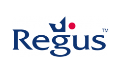 Regus logo with blue text and red dot