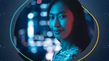 A face of a woman with futuristic background with a smile