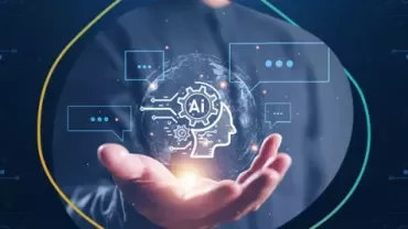 Person holding a symbol of AI technology.