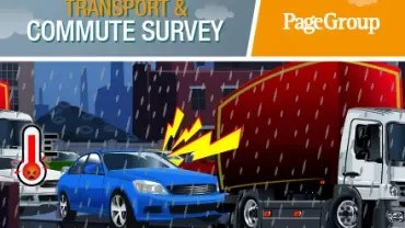 Blue car and truck in rainy traffic.