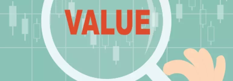 Büyüteçle incelenen finans grafiği ve üzerinde 'VALUE' yazısı.